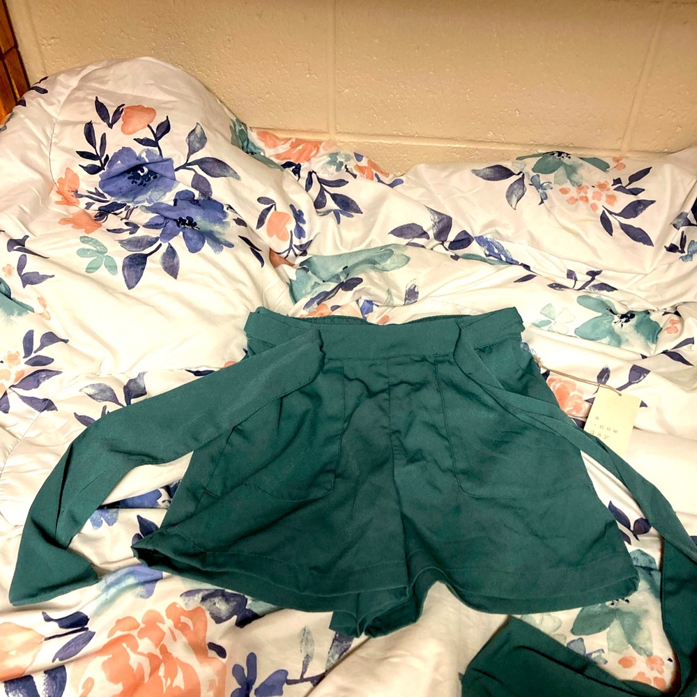 Green flowy shorts